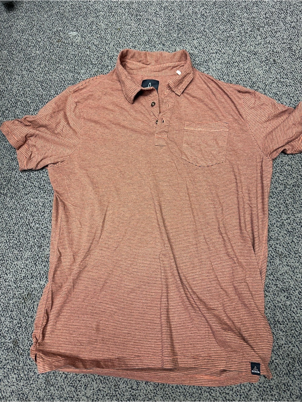 Men's Prana Striped Polo Rust organic cotton recycled polyester blend medium